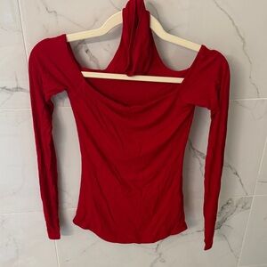 Michael Lauren Red Off-Shoulder Long Sleeve Top with Neck Detail